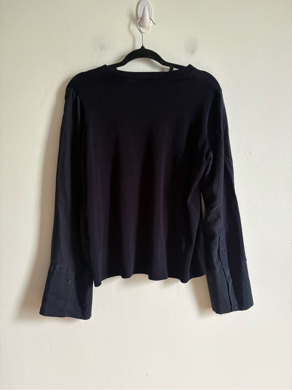 COS Sz M Navy Mixed Media Cotton Silk Minimalist Sweater - Picture 5 of 10